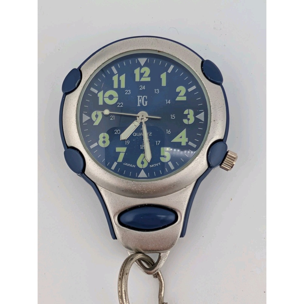 Vintage Faded Glory Key Ring Watch Silver/Blue- New Battery